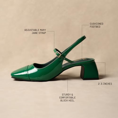 Theater Women Twiggy Square Toe Mary Jane Heels | Slingback Block Sandals with Adjustable Strap | Comfortable & Stylish for Office, Party & Casual Wear