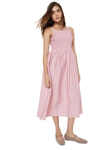 Max Women Smocked A-line Dress (Pink_M)
