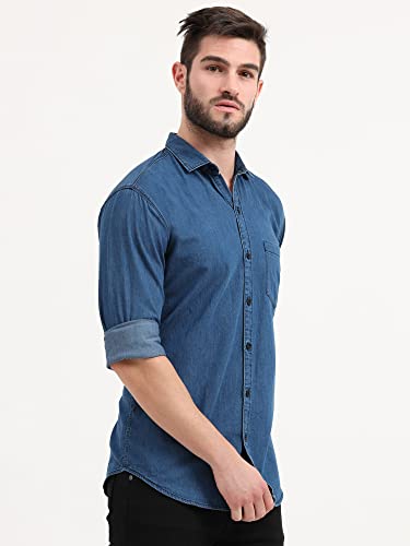Miraan Cotton Men's Casual Light-Blue Denim Shirt (Siglightdeniml_Light Blue_Large, Regular Fit)