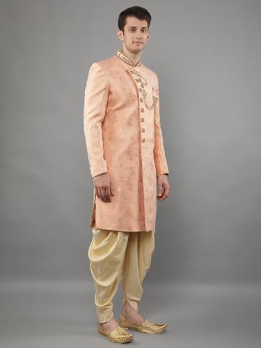 Manish Creations Men's Floral Woven Design With Embroidered Sherwani Set