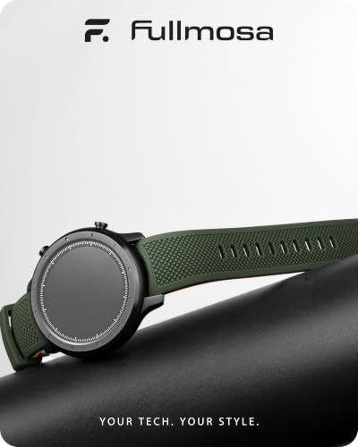 Fullmosa 22mm No‑Gap Curved Silicone Watch Strap, Army Green | [No Watch]Premium Strap for Samsung Galaxy Watch 46mm,Gear S3,Huawei GT2 46mm,Fossil Gen6,Noise ColorFit Ultra,boAt Xtend Pro