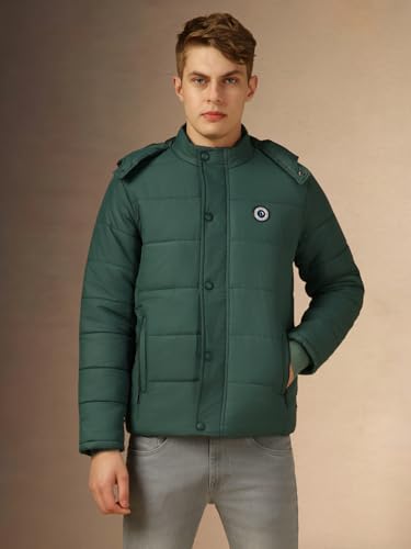 Dennis Lingo Men Teal Solid Regular Fit Full Sleeve Hooded Padded Jacket