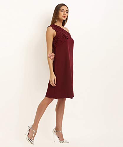 Marie Claire Women's Polyester Knee-Length Casual Dress (MC1026_Wine_S
