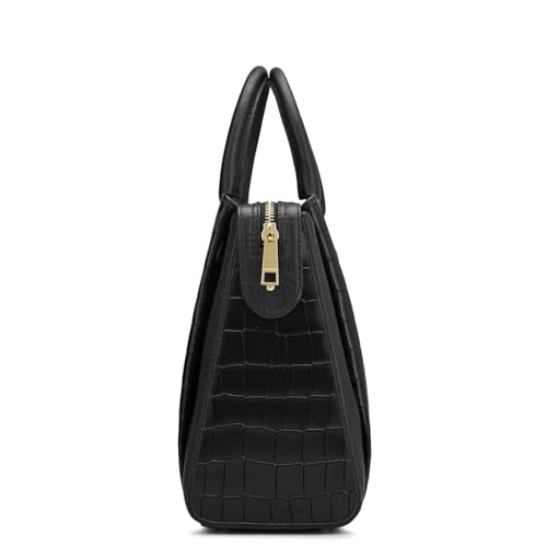 Da Milano Genuine Leather Black Satchel (00055D) (Medium)