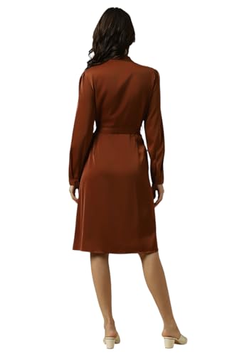 Allen Solly Women's Polyester Blend Modern Knee-Length Dress (AHDRERGPQ02163_Brown