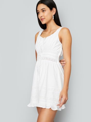 Max Women's Cotton A-Line Midi Dress (SU092D_White