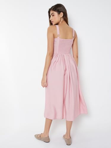 Max Women Smocked A-line Dress (Pink_S)