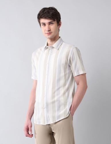 U.S. POLO ASSN. Men's Striped Tailored Fit Shirt (USSHT2582_Ivory