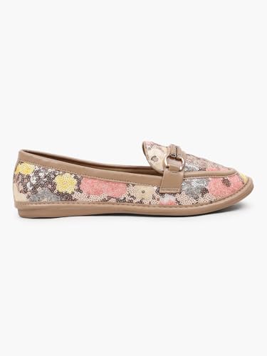 KLAUR MELBOURNE Women’s Textured Ballet – Elegant Pointed-Toe Slip-On Flats with Gold Chain Bit Detail & Cushioned Insole
