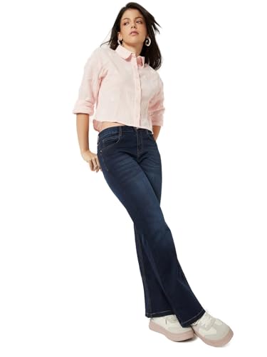 Max Women Whiskered Kick Flare Jeans (Blue_28)