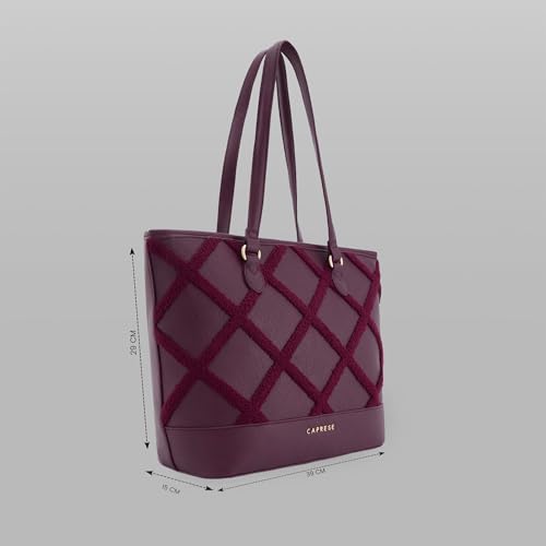 Caprese Athena 15 Inch Laptop Compatible Large Tote Bag for Women | Shoulder Bag with Chenille Embroidery | Multi-Compartment Professional Work Bag with Zipper Closure (Cherry Lacquer)