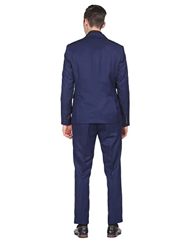 Men Navy Notch Lapel Collar Patterned Suit