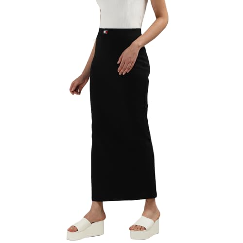Tommy Hilfiger Black Cotton Solid Women Slim Fit Maxi Skirt