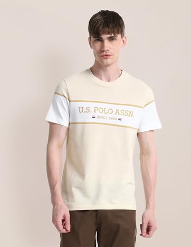 U.S.POLO ASSN. Men's Color Block Fitted T-Shirt (USTSH2021 Beige