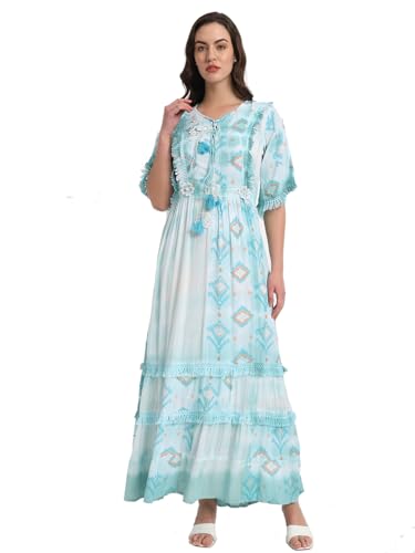veldress21 Women Dress Maxi Stylish Casual Summer Dress Regular,Office Collage Wear Beachwear Long Dress Sky Blue (L)