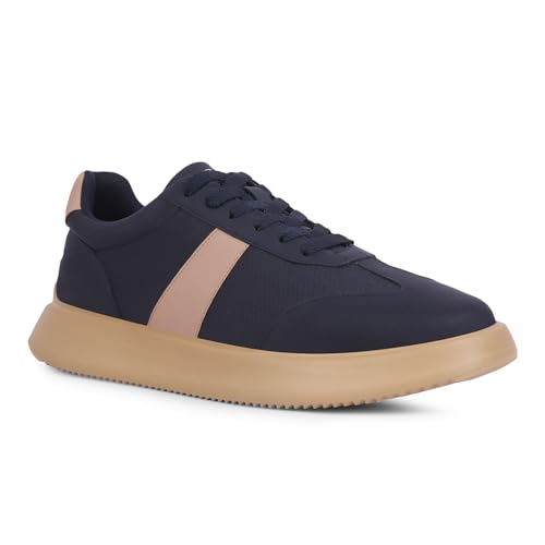 Lee Cooper Men’s Lace-Up Casual Sneakers with White Side Stripe, Perforated Detail & Cushioned Thick Sole – Lightweight Everyday Comfort Fashion Shoes | Navy, 45
