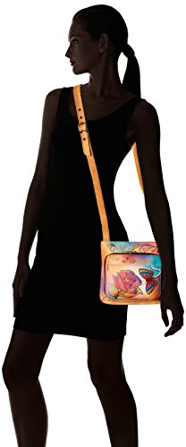 Anna by Anuschka Genuine Leather Slim Shoulder Organizer | Hand-Painted Original Artwork | Rose Butterfly