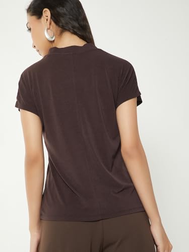Max Women Solid T-Shirt (Brown_XS)