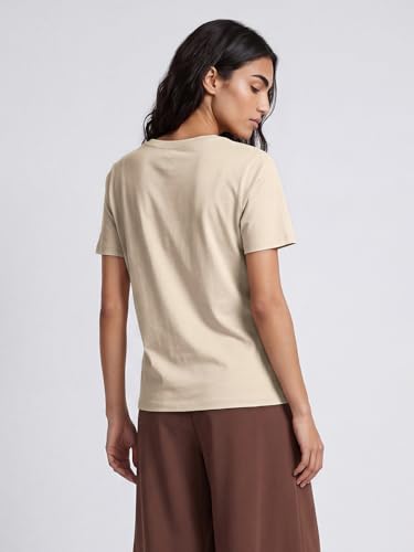 Max Women Embroidered T-Shirt (Beige_XXL)