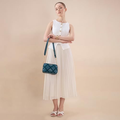 Caprese Athena Small Chenille Embroidered Sling Bag for Women | Elegant Multi-Compartment Shoulder Bag with Adjustable Strap | Party & Travel Crossbody Purse (Transformative Teal)