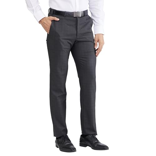 Raymond Men’s Slim Fit Formal Trousers, Poly Viscose Blend, Structure Pattern, Flat Front | Dark Green