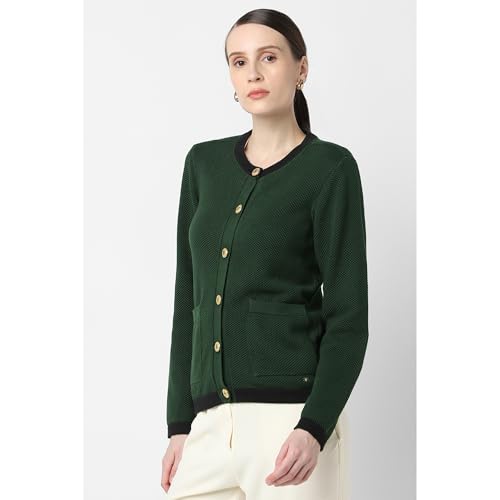 Van Heusen Women's Cotton Blend Crew Neck Sweater (VWSWURGF889228_Green