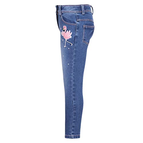 Cutecumber Girls Cotton Rich Denim Jeans – Pink Flamingo & Star Embroidery, Tapered Fit Stylish Casual Outfit for Baby Girls & Kids (Age 1–15 Years)