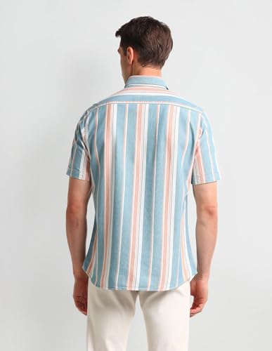 Arrow Sports Men's Striped Fitted Shirt (ASAISH1854_Teal
