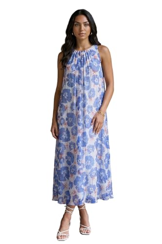 W for Woman Blue Floral Printed Sleeveless Chiffon A-line Dress - (W13500-126862-XS)