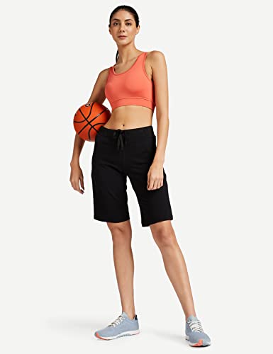 Enamor E044 Mid-Rise Stretch Cotton City Shorts for Women with Zipper Pockets(E044_JET BLACK_M)