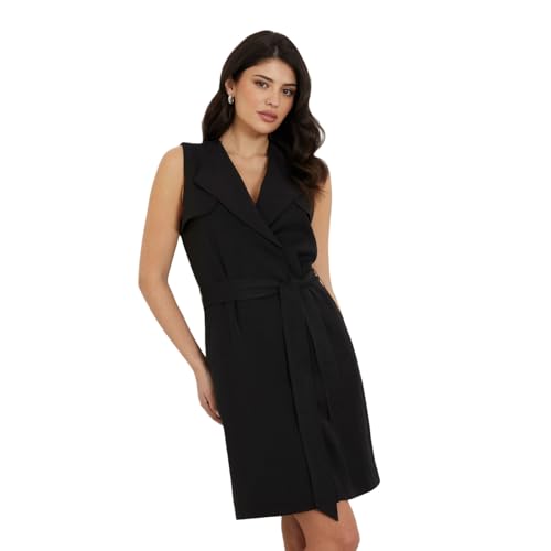 GUESS Black Polyester Solid A-Line Dress