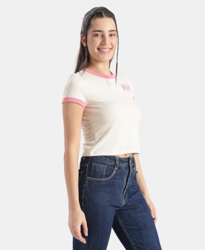 Jockey WZ25 Women Super Combed Cotton Rich Graphic Printed T-Shirt_Egret_L