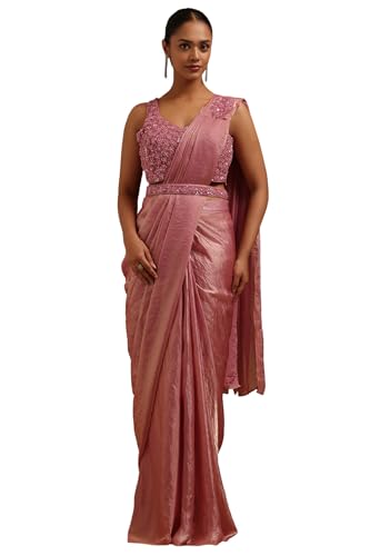Soch Womens Blush Pink Organza Solid Ready To Wear Saree