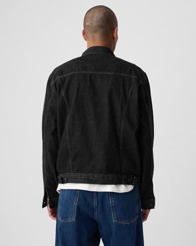 Men Lightly Washed Denim Jacket, Black, XL