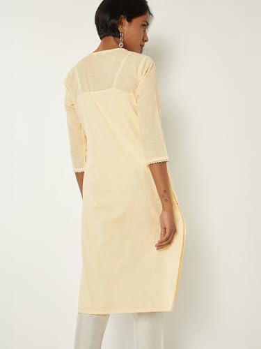 Max Women Embroidered Straight Kurta(Yellow_S)
