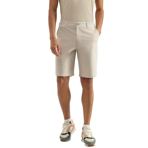 United Colors of Benetton Solid Comfort Fit Oxford Chino Shorts (Size: 36)-25P4OXST7020I902 Beige