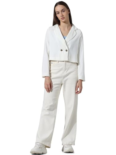 ONLY Women Solid Polyester Crop Length White Blazer