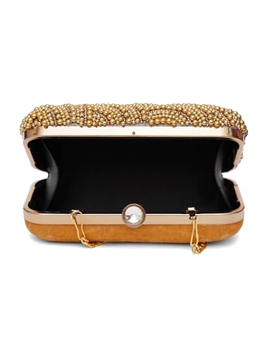FABBHUE Women's Velvet Gold Hand Embroidery Box Clutch