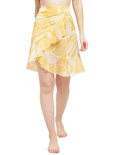 EROTISSCH Floral Printed Ruffled Detail Cover Up Skirt Yellow