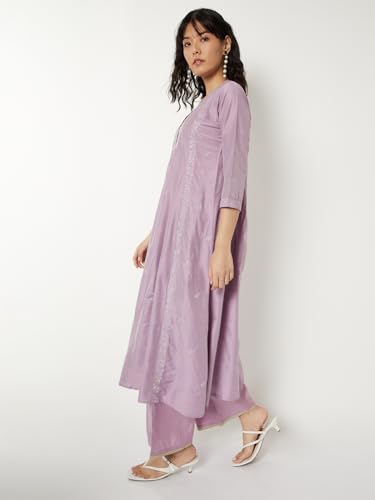 Max Women Embroidered A-line Kurta Set(Purple_XXL)