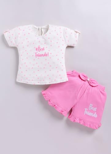 Zeal Garments Baby Girl Cotton Co-ord Set | Printed T-Shirt & Shorts | Summer Outfit for Girls | Casual Wear for Toddlers & Kids (Pink, 12-18 Months, 1260 02 20 1218)