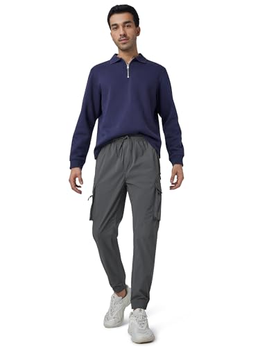 XYXX Men Cotton Rich Cargo Jogger, Relaxed, Solid, Pack of 1, MB3JG07L, Anchor Grey, L
