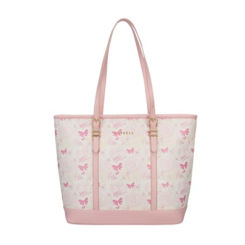 Caprese Scarlet Large Tote Bag for Women | Printed Faux Leather | Shoulder Handbag with Multi-Compartments | Zipper Closure | Stylish Work, Travel & Everyday Bag (Pink Sorbet)