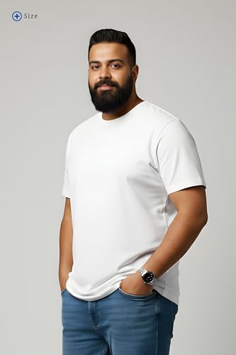 BRATMAZ Men's Plus Size Cotton T-Shirt, White, Crew Neck, Half Sleeve, Bio Washed, Casual Fit, Lightweight Summer Tee (in, Alpha, 5XL, Plus)