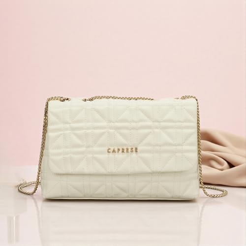 Caprese Aimee Medium Quilted Faux Leather Sling Bag for Women with Adjustable Shoulder Strap & Multi-Compartment | Stylish Crossbody Handbag for Special Occasions Magnetic Button Closure (Alpine Oat)