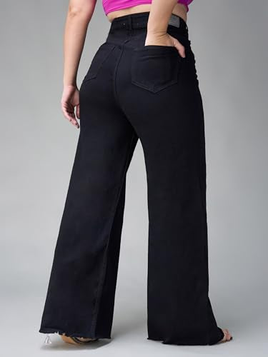 Miss Chase A+ Women's Bootcut High Rise Regular Length Stretchable Denim Jeans (APAW24DEN86-91-445-40, Matte Black, 40)