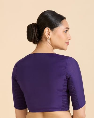 Studio Shringaar Women's Cotton Silk Stretchable (Smocked) Readymade Saree Blouse (Purple, 36)