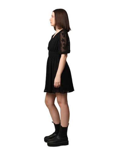 ONLY Women Self Design Party Black Fit and Flare Dress