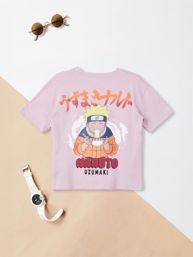 Max Girls Naruto Print T-Shirt(Pink_8-9 Y)