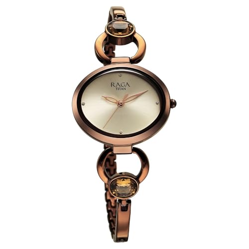 Titan Raga Viva Quartz Analog Champagne Dial Brown Metal Strap Watch for Women - NT2621QM02
